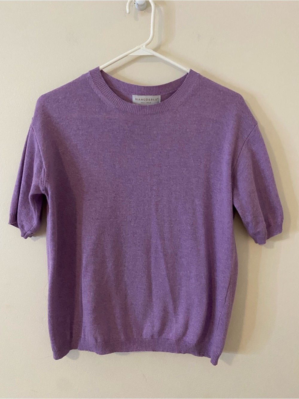Bianco & Blu Italy Lavender Short-Sleeve Cashmere Wool viscose Blend Sweater top